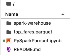 JupyterLab SideBar showing Parquet data written as a folder.